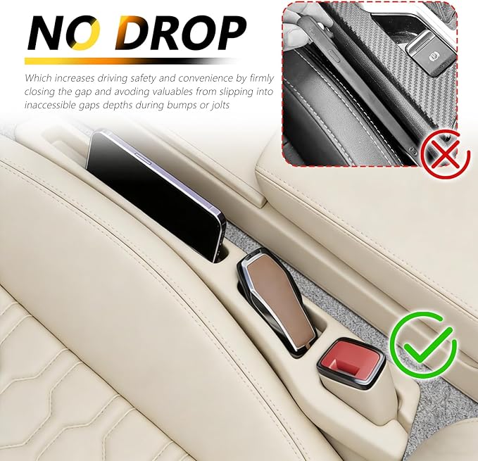 Junecarp 2PCS 2-in-1 Car Seat Gap Filler Organizer with Storage Slots,No Drop Car Gap Seat Filler for Storing Items,Universal in Between Cars Seats Catcher Cars Interior Accessories (Beige)