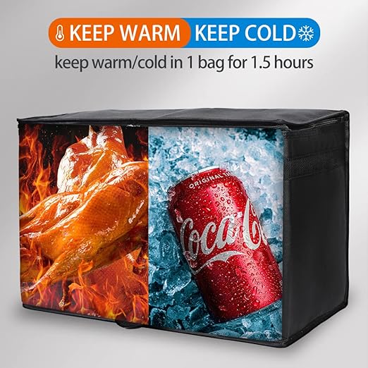 Bodaon 2-Pack Insulated Food Delivery Bag, XX-Large Reusable Grocery Shopping Bag, Frozen Food Cold, Bodaon Cooler Bags with Zippered Top, Black