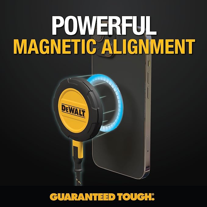 DEWALT Heavy Duty Wireless Charger, 15W Max Cell Phone Charger, Fast Wireless Charging Pad for MagSafe Compatible iPhone 17/16/15/14/13/12 Plus Pro Max, Includes Wall Mounting Plate (No AC Adapter)
