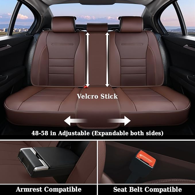 Coverado Car Seat Covers Full Set, Nappa Leather Seat Covers for Cars, Car Seat Protector Car Seat Cushion, Front and Back Seat Protectors Cushions Universal Fit for Most Cars Vehicles(Brown)