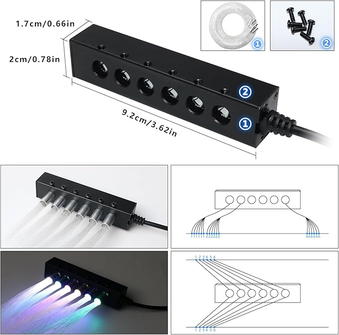 WEBUPAR 3.2W 6LEDs Meteor Starlight Headliner Kit, 180pcs 0.01in 6.56ft, RGBW Shooting Stars Fiber Optic Lights with Bluetooth APP Control for Car/Home Theater