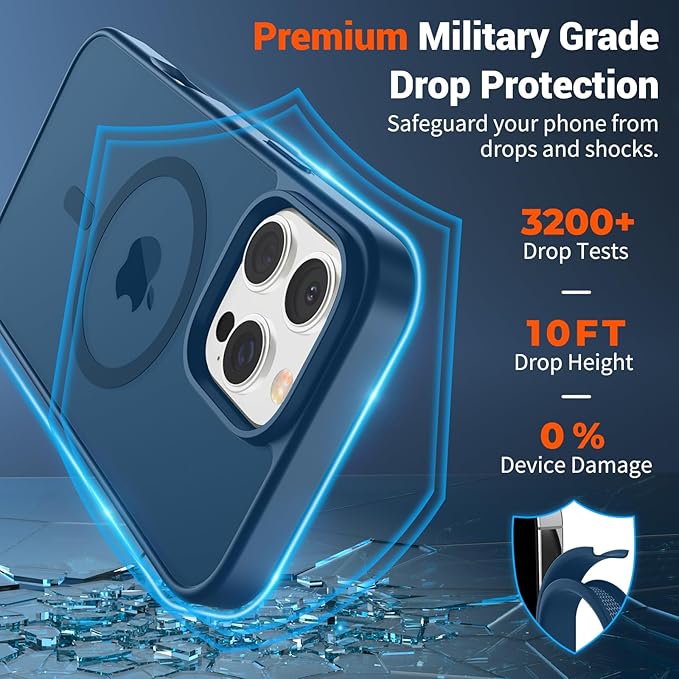 SUPFINE Magnetic for iPhone 16 Pro Max Case with Screen Protector (Compatible with MagSafe) (Military Grade Drop Protection) Translucent Matte Shockproof with Anti-Fingerprint Phone Case,Deep Blue