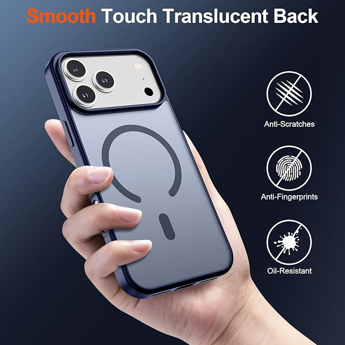 SUPFINE Magnetic for iPhone 17 Pro Max Case (Compatible with MagSafe)(Military Grade Drop Protection) Translucent Matte Shockproof with Anti-Fingerprint Phone Cover 2025,Navy Blue