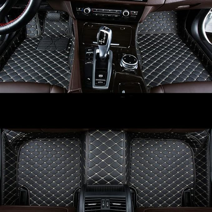 Car Floor Mats Automotive Floor Mats Vehicle Specific All Weather Protection Custom Compatible with Most of 98% Cars SUVs (Black Beige)