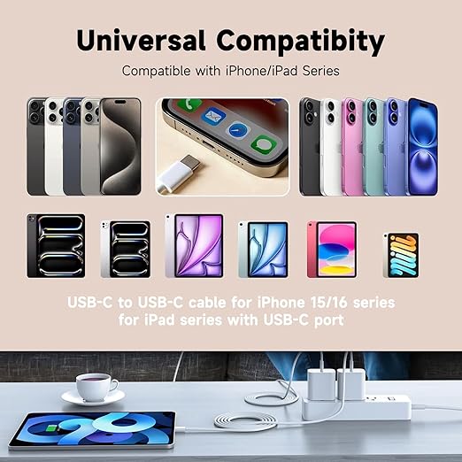 CYQAPC 10FT 30W USB Type C Fast Wall Charger Block for iPhone 16e 16 15 Pro Max, AirPods 4 4th Wall Plug Cube Brick iPad Pro 13/12.9 in, iPad Air 13 iPad 10th Generation,USB C to USB C Charging Cable