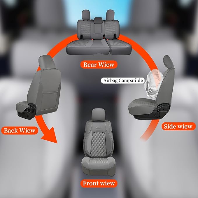 Coverado Wrangler JK Seat Covers 4 Door Fullset for Jeep, Waterproof Leather Car Seat Covers for Truck Automotive Seat Covers Custom Fit for 2008-2012 Jeep Wrangler Seat Covers Full Coverage(Gray)