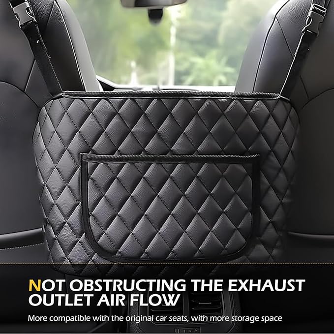 Car Purse Holder Between Seats, Hanging Large Capacity Snack Cup Bag Document Storage Bag, Multi-functional Organizer for Easy Travel, Auto Interior Backseat Barrier (Black)