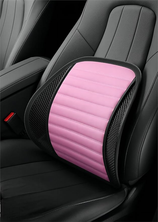 Premium Car Interior Back Support - Versatile Lumbar Cushion for Driver Seat with Breathable Fabric and Adjustable Strap. (2, Pink)