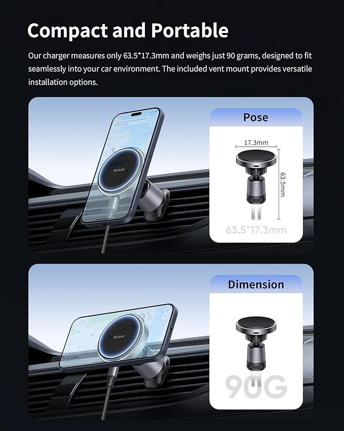 mcdodo for Magsafe Car Mount Charger [18 Strong Magnets], for Car air Outlet, 15W Wireless Car Charge, Universal Phone Mount for Car Wireless Charger Fits iPhone 15 14 13 12