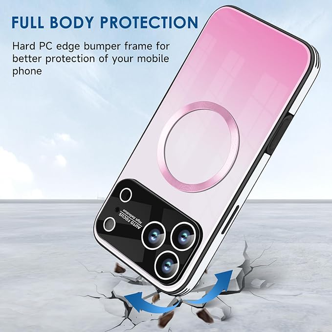Guppy Compatible with iPhone 17 Pro Max Magnetic Case, with Full Camera Lens Protector [Compatible with MagSafe] Scratch Resistant Gradient Glass Back Cover Phone Case-Pink
