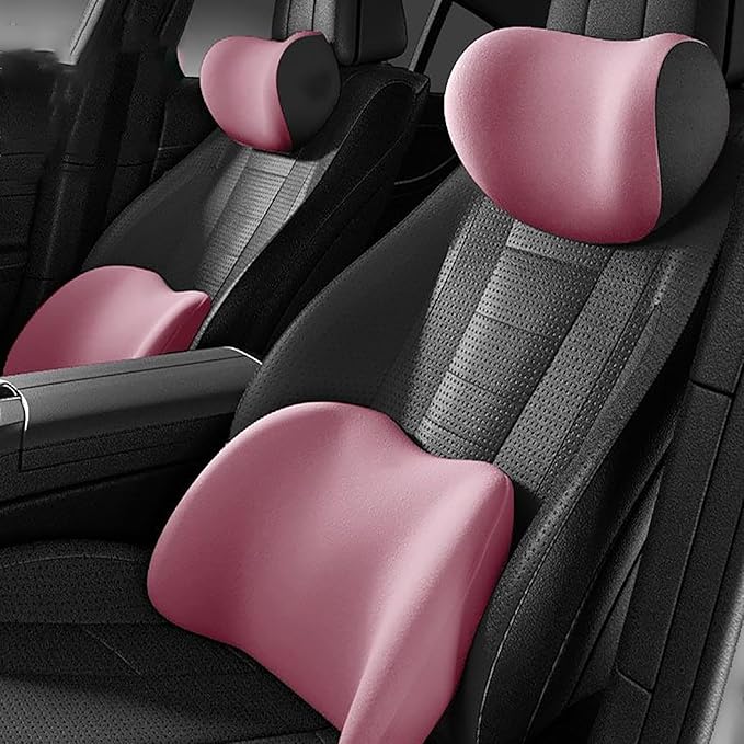 Car Lumbar Support Pillow and Car Neck Pillow for Nissan Note Tiida Wingroad NV200, Ergonomic Memory Foam Car Seat Headrest & Lumbar Cushion with Adjustable Strap Neck and Back Pain Relief Cushion