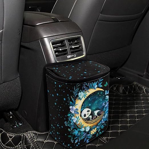 BIGCARJOB Moon Panda Car Trash Bags Hanging Automotive Car Garbage Bin with Adjustable Straps Reusable Auto Trash Bin Garbage Bags for Front Seat Multipurpose