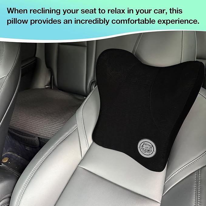 Car Neck Pillow for Driving Seat, Soft Memory Foam Headrest Pillow with Adjustable Strap and Removable Cover, Ergonomic Neck Support for Car, Office Chair, Gaming Chair – Black