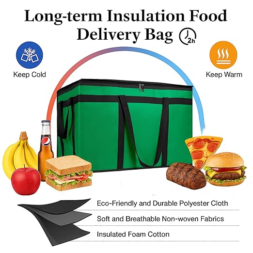 Bodaon 3-Pack Insulated Food Delivery Bag, XXXL Pizza Cooler Bags, Rideshare Delivery Bag, Thermal Cold/Hot Styrofoam Carrier for Catering/Shopping/Travel/Car, Warmer/Frozen