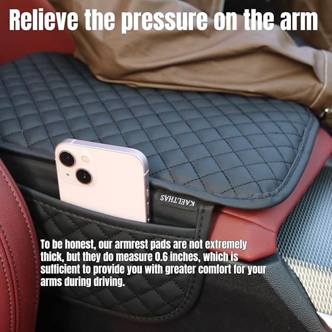 KAELTHAS Comfortable Car Center Console Cushion Armrest Dog Cat Paws Protect Cover Non-Slip with 2 Storage Bags for Cars SUVs CUVs Interior Accessories (Black, Extra Large)