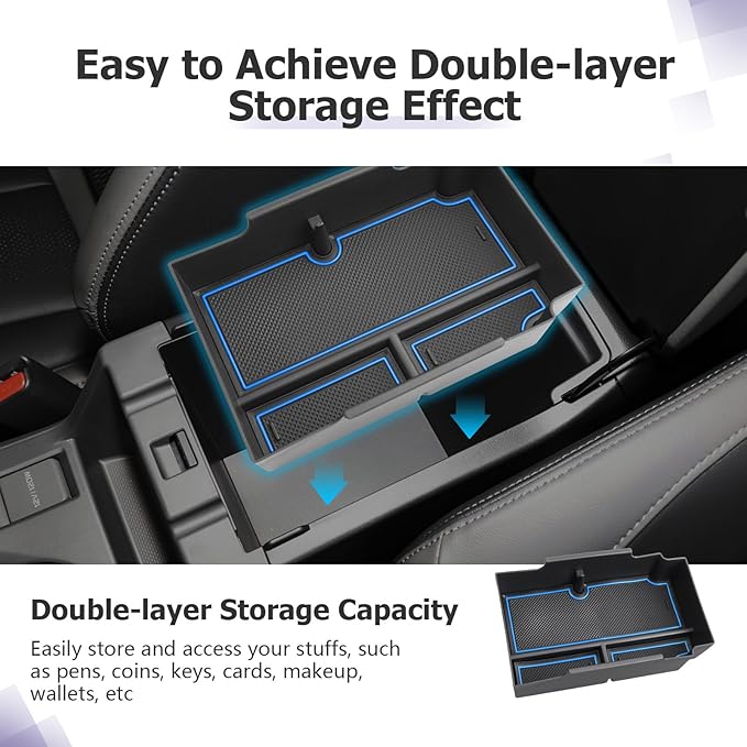 LUWU Center Console Organizer Compatible with Subaru Crosstrek & Impreza 2024-2026 Accessories Armrest Console Secondary Storage Box Insert Tray ABS Material with Coin Holder Blue