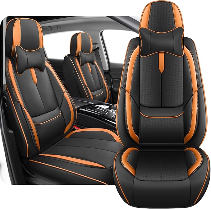 Fit for 98% of Mercedes Benz Car Seat Covers with Headrests, Premium Nappa Leather Seat Cover, Fully Wrapped Protect Modern Style Seat Cover (2-Seat Luxury, Black & Orange)