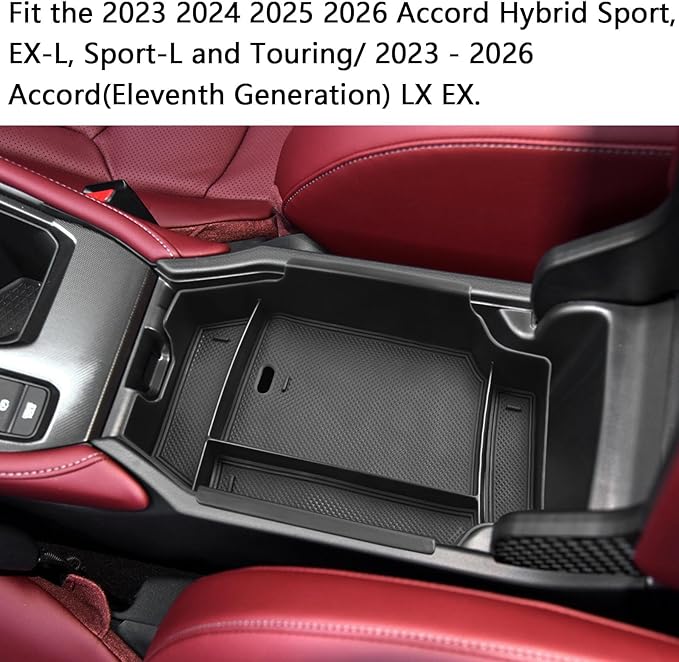 EDBETOS Center Console Organizer Compatible with 2023 2024 2025 2026 Honda Accord LX EX Sport EX-L Sport-L Touring Hybrid ABS Plastic Material Armrest Box Insert Tray Storage Accessories,Black