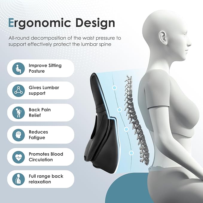 FLORICH Memory Foam Double Layer Breathable Mesh Lumbar Support Ergonomic Leather Lumbar Support Pillow with 3D Mesh Back Support and Adjustable Strap for CarSeat & Office Chair(Black)