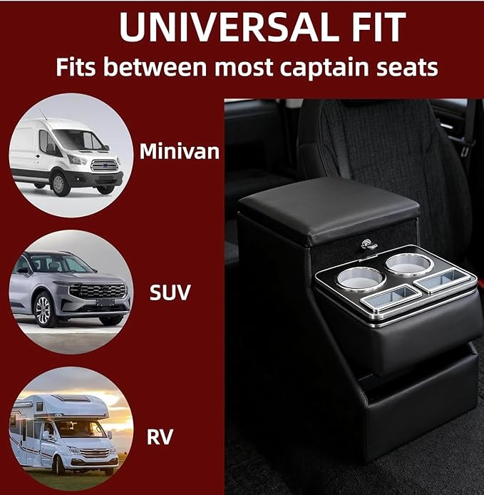 time secret Universal Center Console Between Seat for Minivans, SUVs, Middle Van Console Floor Console Organizer Storage Box (with Locking Design)