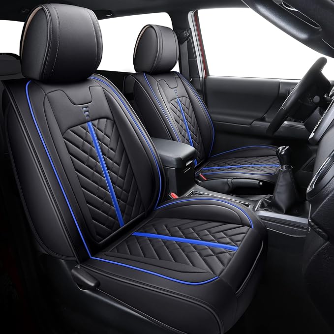 Tomatoman Tacoma Car Seat Covers Compatible with Toyota Tacoma 2005-2015 2016-2023 2024 2025 2026 Truck Access Crew Double Cab TRD Sport Offroad Limited SR5 V6 Cushions(Full Set/Black-Blue)