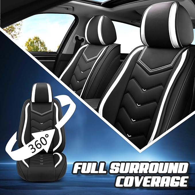 Car Seat Covers for Mitsubishi Outlander 2003-2026, Premium Nappa Leather Car Seat Cover, Stylish Sport Seat Covers， Automobile Seat Cover Sets.(Standard 2 Seats/Black White)