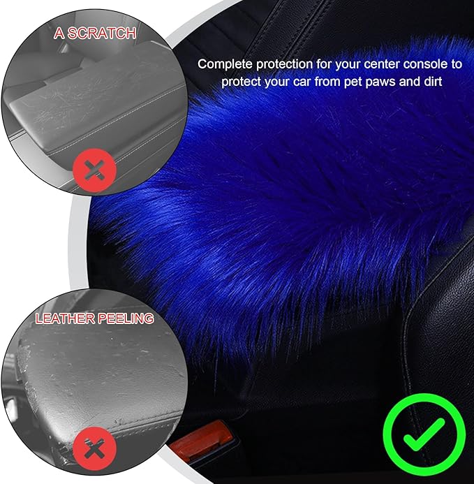 Center Console Cover, 11.81"×7.87" Automotive Fluffy Plush Center Armrest Protector, Universal Furry Comfortable Center Console Pad for Cars Trucks SUVs, Car Accessories (Royal Blue)