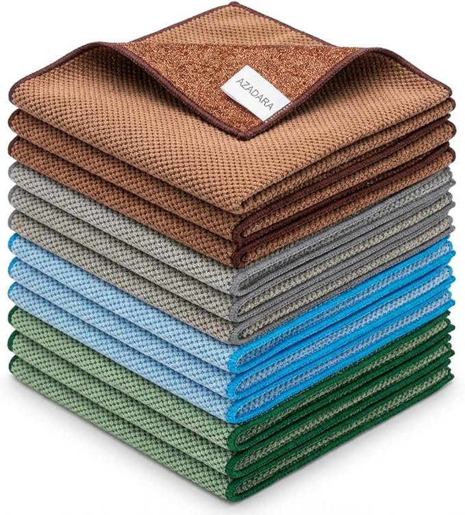 2-in-1 Scrub & Wipe Microfiber Cleaning Cloths – Non-Scratch Scrubbing Side + Soft Absorbent Side – Reusable Dual-Sided Cleaning Towels (12 Pack)