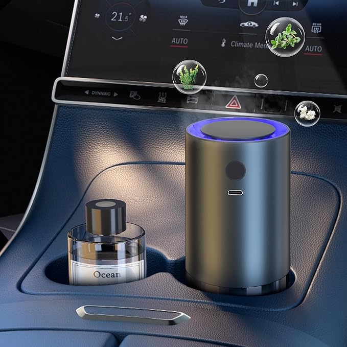 Smart Car Air Freshener, Car Air Freshener Diffuser with 100ml Perfume, Auto On/Off Intelligent, Rechargeable Aroma Diffuser,Auto Two Spray Modes, Ocean Scent, Light Fragrance Type