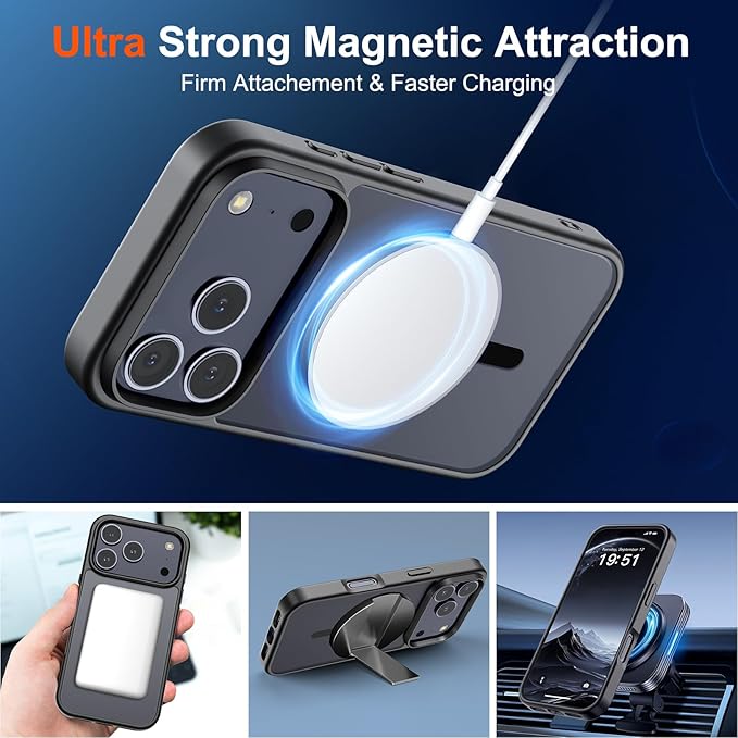 SUPFINE Magnetic for iPhone 17 Pro Max Case (Compatible with MagSafe)(Military Grade Drop Protection) Translucent Matte Shockproof with Anti-Fingerprint Phone Cover, Black