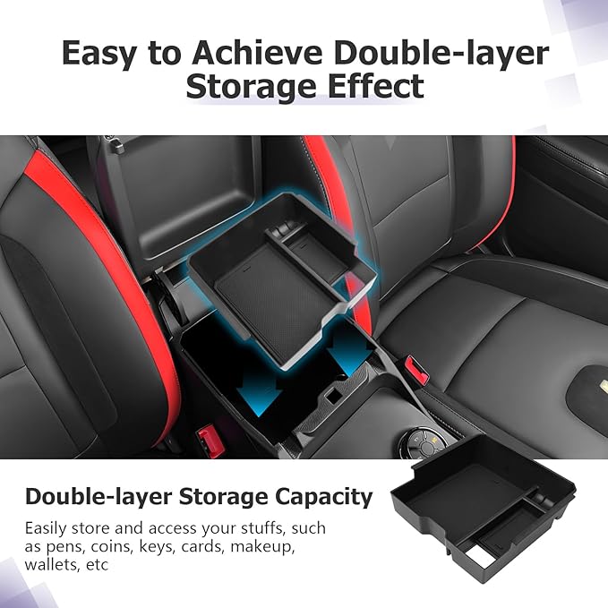 LUWU 2025 2026 Ranger Center Console Organizer for 2024 2025 2026 Ford Ranger XL/XLT/Lariat/Raptor Accessories Armrest Console Storage Box Glove Organizer Tray ABS Material Black