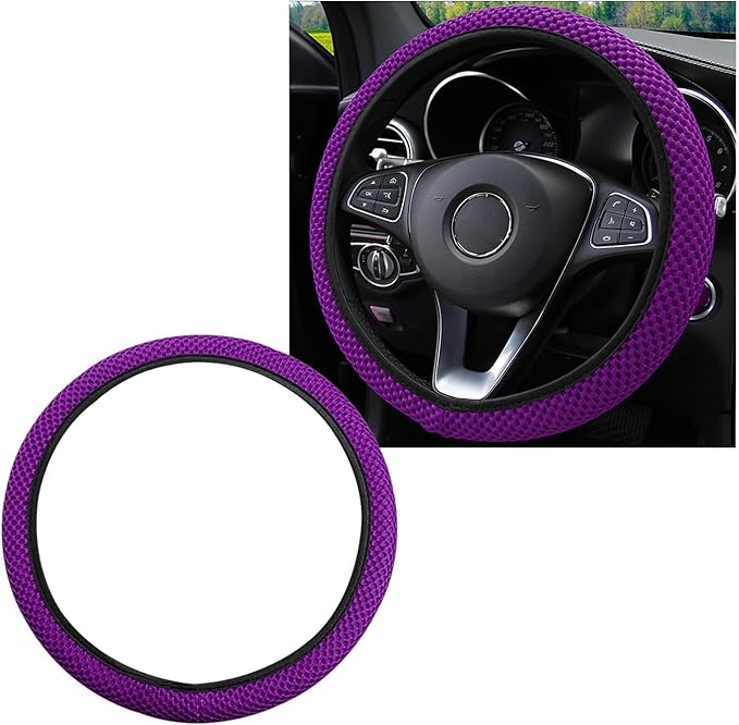 Elastic Steering Wheel Cover, 15"×15" Breathable Ice Silk Steering Wheel Protector, Universal Auto Wheel Wrap Anti-Slip Soft Cover for Ultimate Comfort, Car Accessories (Dark Purple)