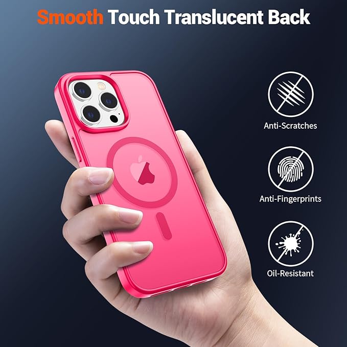 SUPFINE Magnetic for iPhone 15 Pro Case (Compatible with MagSafe) (Military Grade Drop Protection) Slim Translucent Matte Shockproof Phone Cover,Hot Pink
