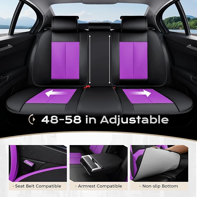 Coverado Car Seat Covers Full Set, Waterproof Nappa Leather Seat Covers for Car, Car Seat Protector with Lumbar Support, Automotive Seat Covers Universal Fit for Most Cars SUV Trucks, (Black&Purple)