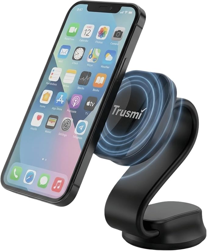 Trusmi Magnetic Wireless Car Charger 15W, Foldable Car Phone Mount, Compatible with MagSafe for iPhones and MagSafe-Compatible Cases for Galaxy S26/S25/S24, Pixel 10/9/8