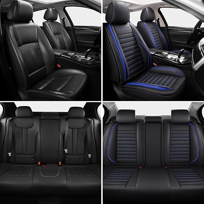 Leather Car Seat Covers Full Set, Universal Faux Leather Car Seat Covers 5 Seats, Automotive Seat Covers for Most Sedans SUVs Trucks, Front and Rear Seat Covers,Wine Red