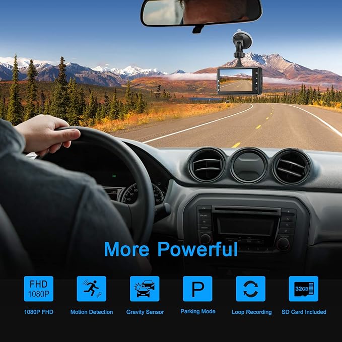 Dash Cam Front with 32G SD Card, BOOGIIO 1080P FHD Car Driving Recorder 3'' IPS Screen 170°Wide Angle Dashboard Camera Aluminum Alloy Case, WDR G-Sensor Parking Monitor Loop Recording Motion Detection