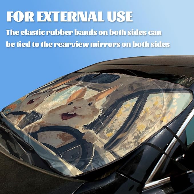 Easter Bunnies Car Window Sun Shield Funny Cartoon Painted Egg Bunny Front Window Sun Shade Rays Sun Shade Visor Protector for Car Sedan Truck SUV Accessories 59" L x 31.5" W