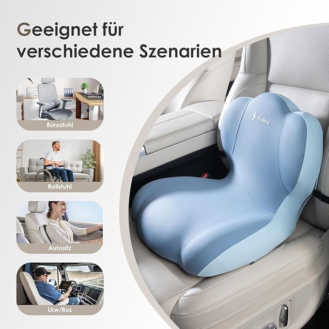 FLORICH Memory Foam Truck Seat Cushion,Car Seat Cushion and Lumbar Support Pillow for Office Chair, Ergonomic Back Support & Sciatica Relief for Long Drives(Blue)