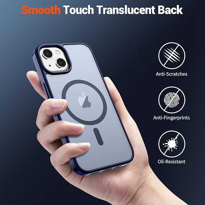 SUPFINE Magnetic for iPhone 15 Case (Compatible with MagSafe) (Military Grade Drop Protection) Slim Translucent Matte Shockproof with Anti-Fingerprint Phone Case, Navy Blue