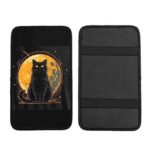 Black Cat Yellow Eyes Car Auto Armrest Cushion Cover Accessories Center Console Seat Box Pad Protector Universal Decoration for Most Vehicle SUV Truck
