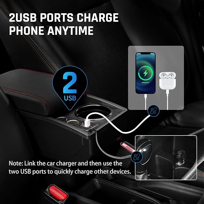YJYWZH Car Armrest Box Fit for Ford Fiesta 3 2011-2019 MK7 Accessories Center Console Cup Holder Double Layer Storage Organizer Box with 2 USB Fast Charging Ports, Red Stitches
