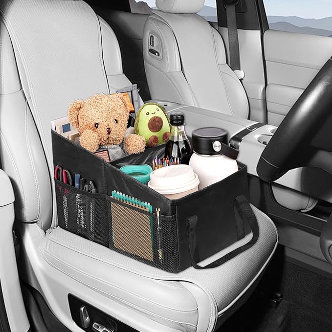 Car Organizer, Car Backseat Organizer for kids, Car Organizer with Divide, Handles and Multiple Mesh Pockets, Passenger Seat Organizer, Travel Accessories Collapsible Small Car Seat Storage Caddy