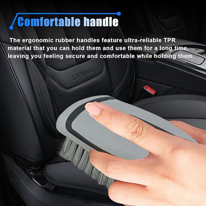 Carpet and Upholstery Cleaning Brush - Stiff Bristle Carpet Scrubber Car Cleaning Brush for Car Interior and Home - Leather Brush Auto Detailing Scrub Brushes for Couch, Floor Mats, Clothes (Grey)