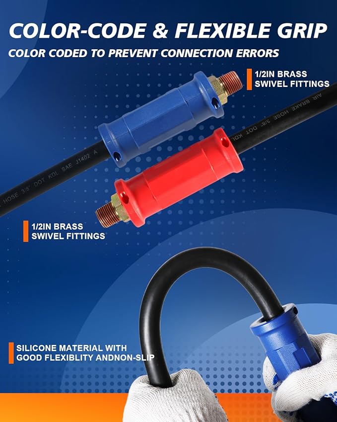 TIROL 12FT Semi Truck Air Lines Kit - Air Lines for Semi Truck, Trailer, Brake Hoses with Gladhands & Leak-Proof Seals, Compatible with Freightliner Cascadia, Essential for Texas Long Haul