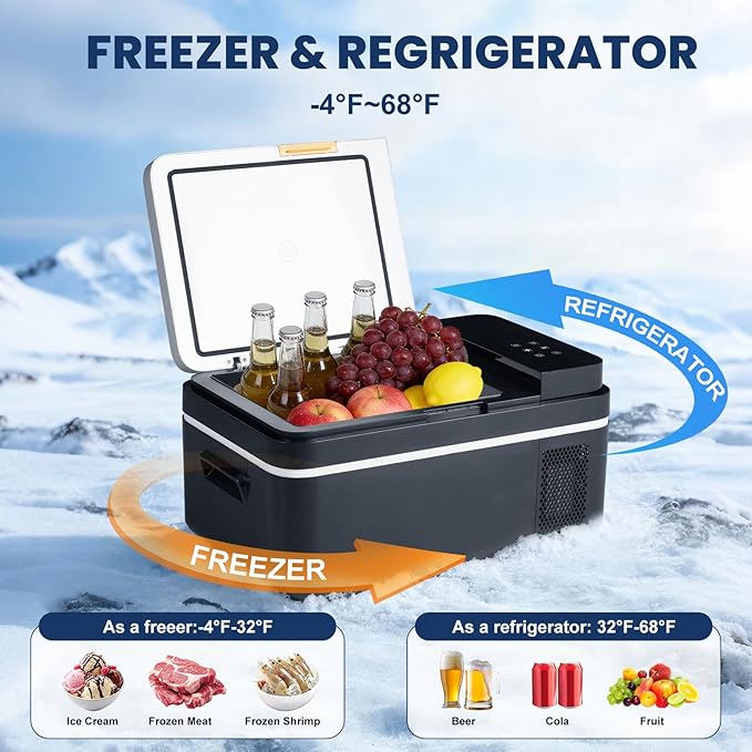OLIXIS Portable Car Refrigerator, 21QT Single-Zone Electric Cooler for Vehicles, -4℉-68℉ Freezer Smart Control via Bluetooth with Car Battery Protection, Child Lock, 12/24V DC & 100-240V AC Powered