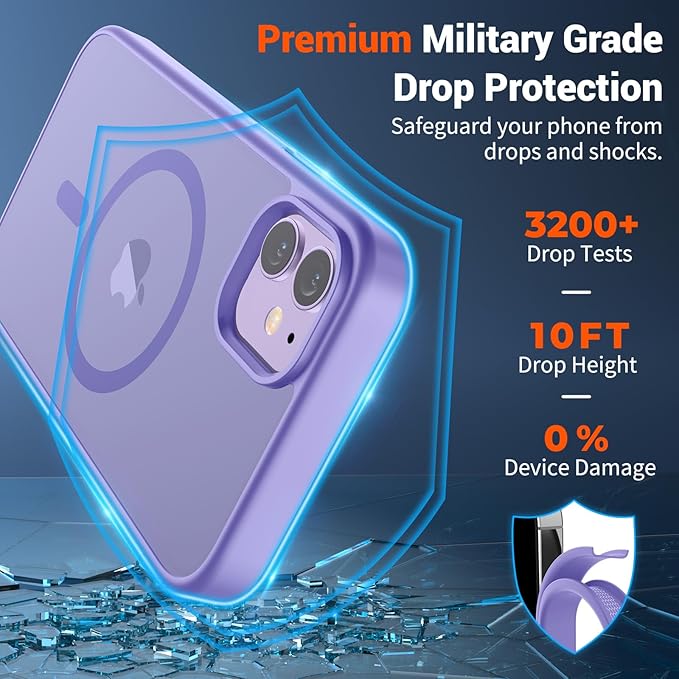 SUPFINE Magnetic for iPhone 12 Case/iPhone 12 Pro Case (Compatible with MagSafe)(Military Grade Drop Protection) Translucent Matte Shockproof Phone Cover,Purple