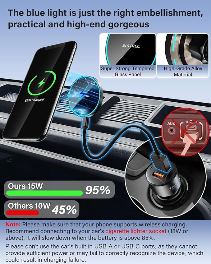 Wireless Phone Holder for Jeep Wrangler JL JLU/Gladiator JT 2024 2025 Accessories Car Magnetic Phone Mount Compatible with MagSafe, Magnets Charger Dashboard Mount Dash Tray (2024+ 4X4, Not for 4XE)