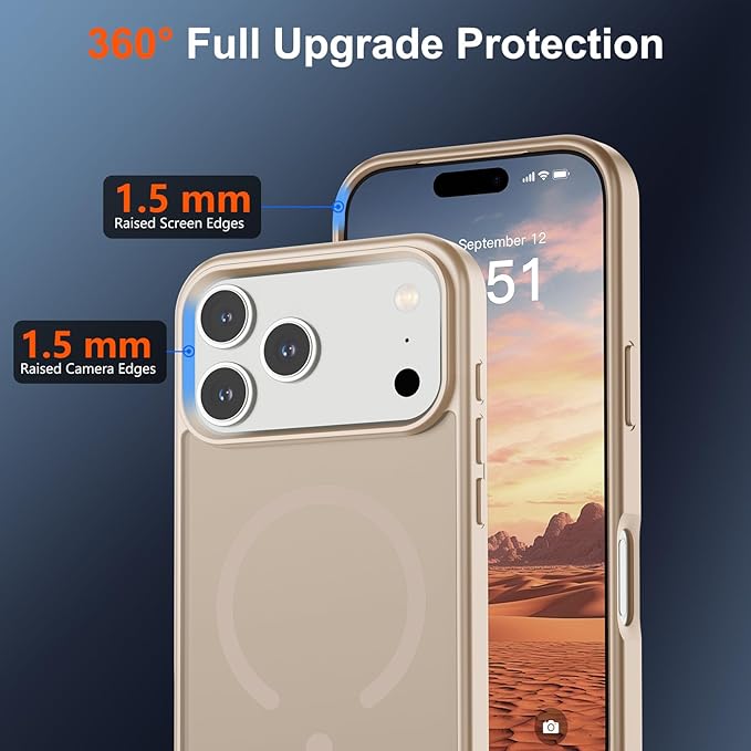 SUPFINE Magnetic for iPhone 17 Pro Max Case (Compatible with MagSafe)(Military Grade Drop Protection) Translucent Matte Shockproof with Anti-Fingerprint Phone Cover,Desert Gold
