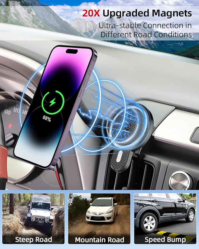 PZK Car Phone Holder for Toyota RAV4 2013-2015 2016 2017 2018 Accessories Custom Air Vent Phone Mount Magnetic 15W Fast Wireless Charger Hands Free 360° Rotation Cell Phone Automobile Cradles